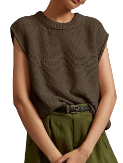 Saodimallsu Womens Sleeveless Crewneck Sweaters Ribbed Knit Tank Tops 2024 Trendy Sweater Vest