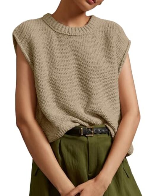 Saodimallsu Womens Sleeveless Crewneck Sweaters Ribbed Knit Tank Tops 2024 Trendy Sweater Vest