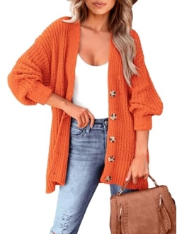 MASCOMODA Women's Long Sleeve Oversized Cable Knit Sweater Cardigan 2023 Fall Open Front Button Down Chunky Knit Outwear Coat