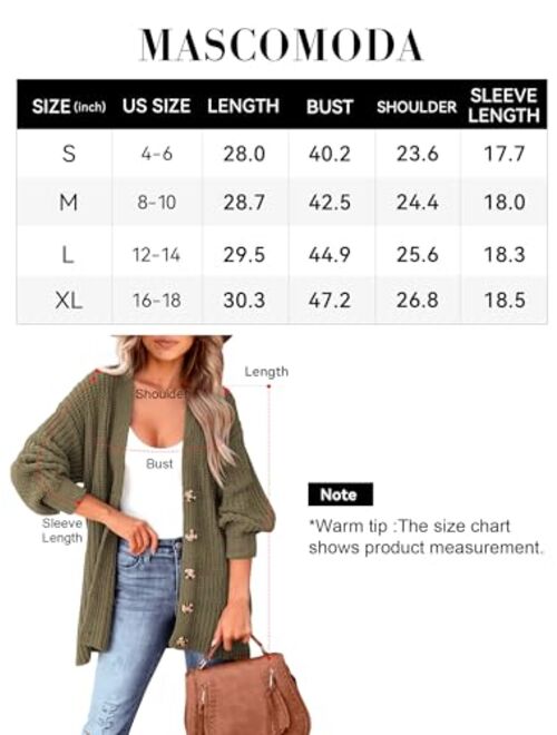 MASCOMODA Women's Long Sleeve Oversized Cable Knit Sweater Cardigan 2023 Fall Open Front Button Down Chunky Knit Outwear Coat