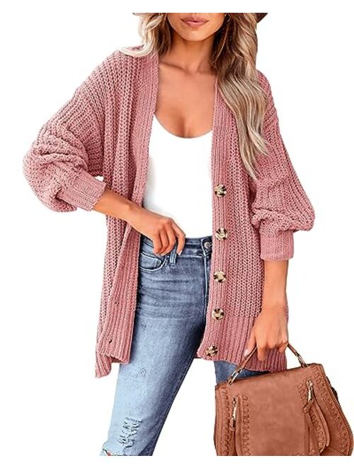 MASCOMODA Women's Long Sleeve Oversized Cable Knit Sweater Cardigan 2023 Fall Open Front Button Down Chunky Knit Outwear Coat