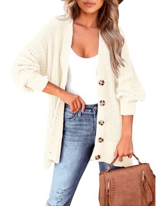 MASCOMODA Women's Long Sleeve Oversized Cable Knit Sweater Cardigan 2023 Fall Open Front Button Down Chunky Knit Outwear Coat