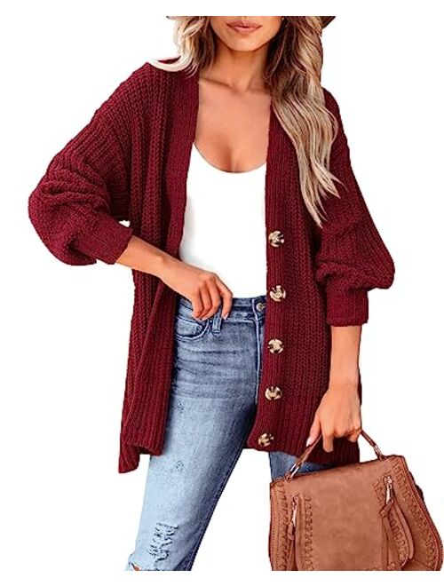 MASCOMODA Women's Long Sleeve Oversized Cable Knit Sweater Cardigan 2023 Fall Open Front Button Down Chunky Knit Outwear Coat