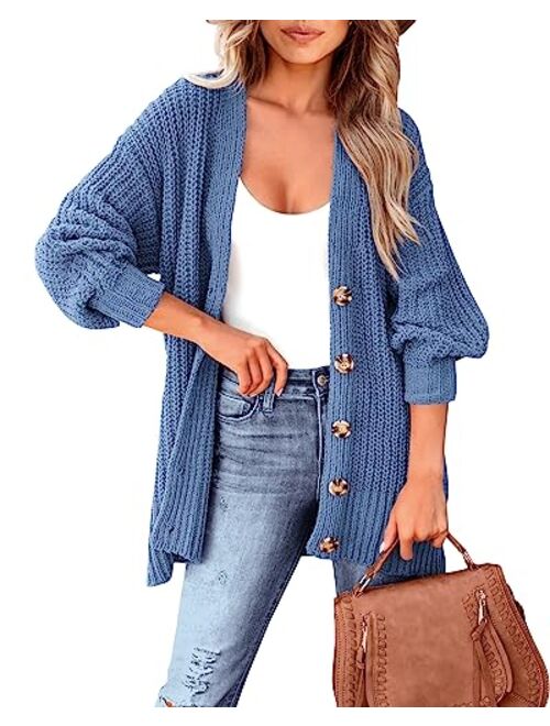 MASCOMODA Women's Long Sleeve Oversized Cable Knit Sweater Cardigan 2023 Fall Open Front Button Down Chunky Knit Outwear Coat