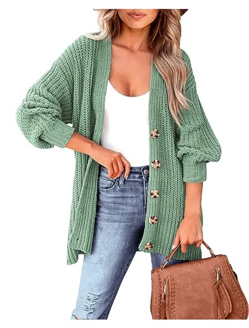 MASCOMODA Women's Long Sleeve Oversized Cable Knit Sweater Cardigan 2023 Fall Open Front Button Down Chunky Knit Outwear Coat