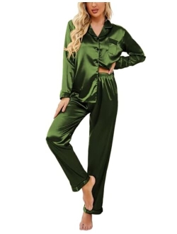 Women's Classic Button Down Long Satin Silk Pajama Set