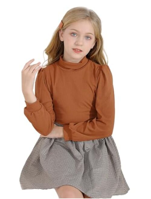 YOURUIKEY Girls Pleated Skirt Set Fall Winter 2 Piece Outfit Lattice Dresses Long Sleeve Top Cute Clothes Outfit for Kid