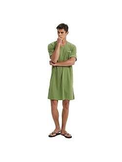 Mucwer Men's Cotton Nightshirt Short Sleeve Pajamas Comfy Soft Breathable Sleep Shirt Nightgown