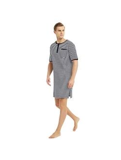 Mucwer Men's Cotton Nightshirt Short Sleeve Pajamas Comfy Soft Breathable Sleep Shirt Nightgown