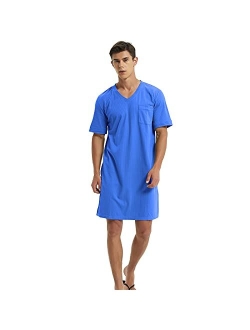 Mucwer Men's Cotton Nightshirt Short Sleeve Pajamas Comfy Soft Breathable Sleep Shirt Nightgown