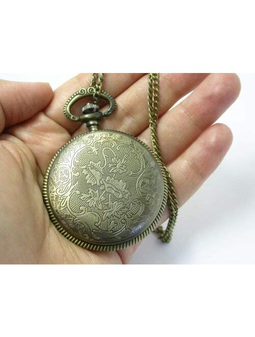 Pearlina CoolRings Bronze Pocket Watch Old World Map Large Antique Style FOB Chain for Man or Woman