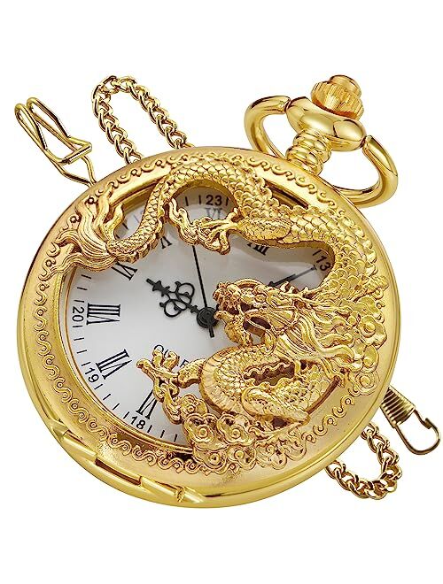 Alwesam Engraved Pattern Design Quartz Pocket Watch Roman/Arabic Numerals for Birthdays Xmas Best Gifts