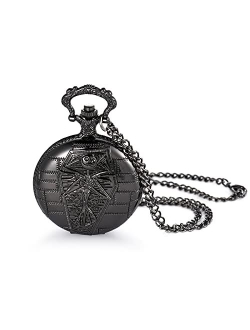 JewelryWe Nightmare Christmas Pocket Watch, Vintage Novelty Skull Skeleton Quartz Pocket Watch Necklace for Christmas