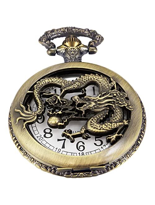 Whodoit Mens Quartz Pocket Watch Green Eyes Round Case Shape Pendant Necklace Pocket Watch