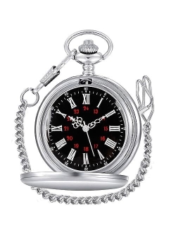 Tiong Smooth Vintage Alloy Pocket Watch with Chain Roman Numerals Scale