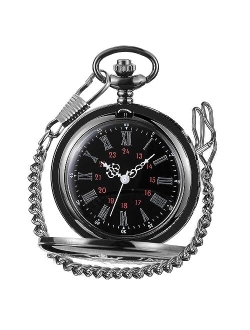 Tiong Smooth Vintage Alloy Pocket Watch with Chain Roman Numerals Scale