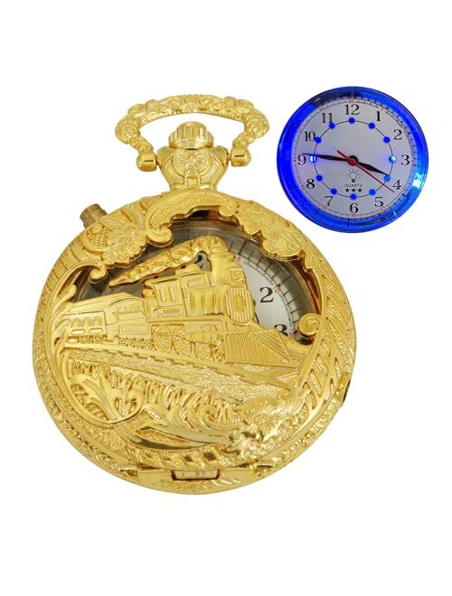 Whodoit Quartz Pocket Watch with LED Lights, Creative Quartz Arabic Numeral Dial for Men's Pocket Watch