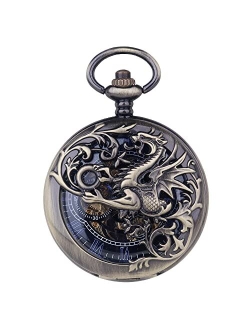 Dentily Hand Winding Hollow Roman Numerals Mechanical Pocket Watch Steampunk Mens Watches