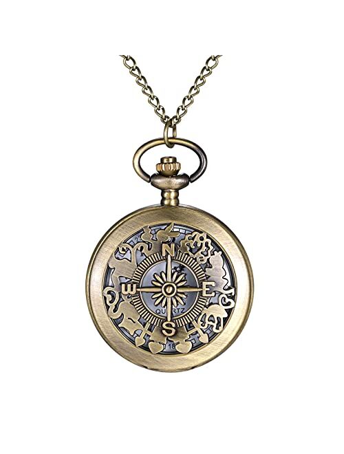 JewelryWe Vintage Pocket Watch Cool Gear Steampunk Retro Pendant Necklace Watch for Men Women for Valentines Day