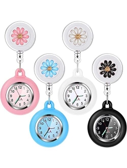 AGEN KGEN 4 Pack Retractable Nurse Watch for Nurses Doctors, Clip-on Hanging Lapel Nurse Watch Silicone Cover Brooch Fob Pocket Watch Badge Reel