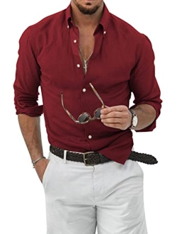 JMIERR Mens Cotton Linen Button Down Shirt Casual Stylish Long Sleeve Business Dress Shirts