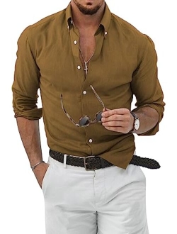 JMIERR Mens Cotton Linen Button Down Shirt Casual Stylish Long Sleeve Business Dress Shirts