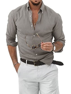 JMIERR Mens Cotton Linen Button Down Shirt Casual Stylish Long Sleeve Business Dress Shirts