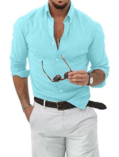 JMIERR Mens Cotton Linen Button Down Shirt Casual Stylish Long Sleeve Business Dress Shirts