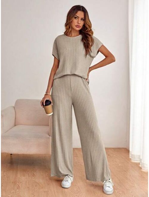 SHEIN LUNE Batwing Sleeve Tee & Wide Leg Pants