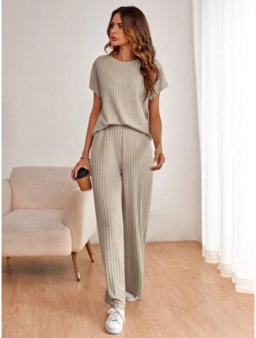 SHEIN LUNE Batwing Sleeve Tee & Wide Leg Pants