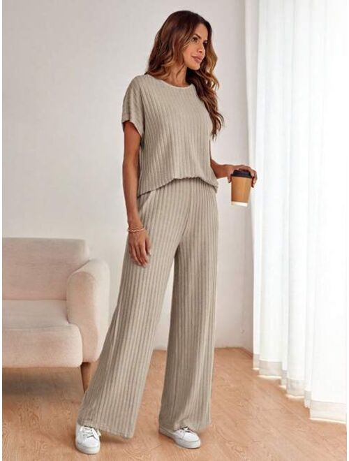 SHEIN LUNE Batwing Sleeve Tee & Wide Leg Pants