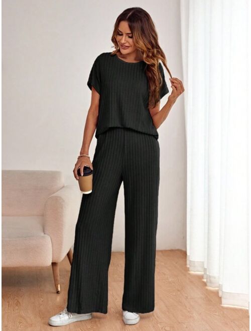 SHEIN LUNE Batwing Sleeve Tee & Wide Leg Pants