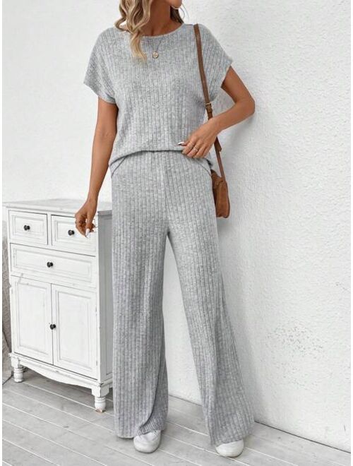 SHEIN LUNE Batwing Sleeve Tee & Wide Leg Pants