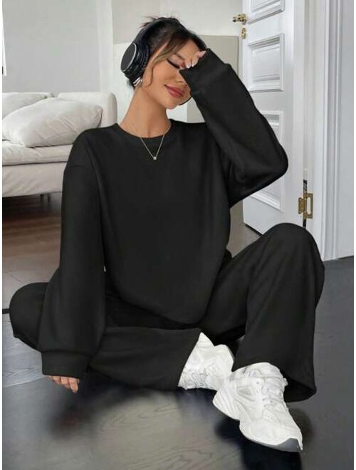 Solid Drop Shoulder Sweatshirt & Sweatpants