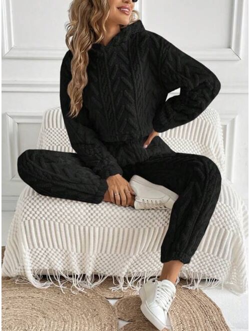 SHEIN LUNE Drop Shoulder Teddy Hoodie & Pants