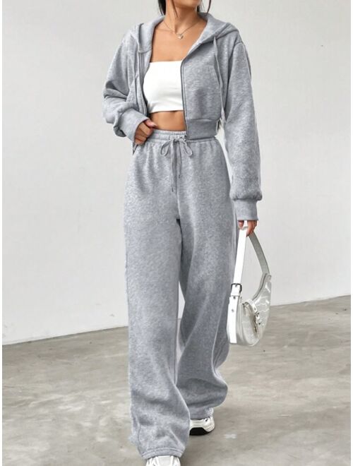 SHEIN EZwear Women's Gray Hooded Two-piece Set