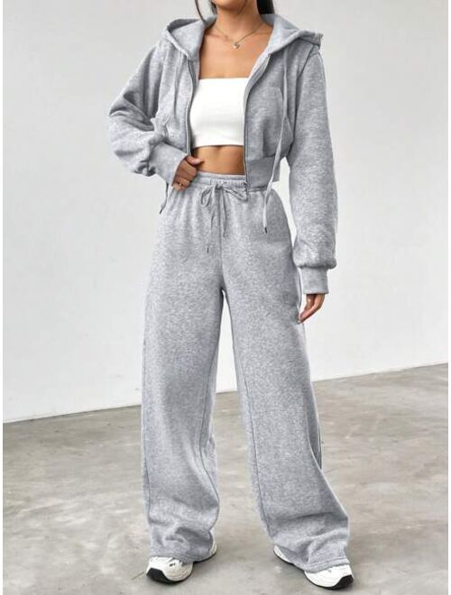 SHEIN EZwear Women's Gray Hooded Two-piece Set