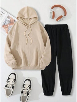 SHEIN Essnce Drawstring Drop Shoulder Thermal Lined Hoodie & Sweatpants