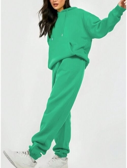 SHEIN Essnce Drawstring Drop Shoulder Thermal Lined Hoodie & Sweatpants