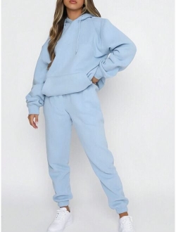 SHEIN Essnce Drawstring Drop Shoulder Thermal Lined Hoodie & Sweatpants