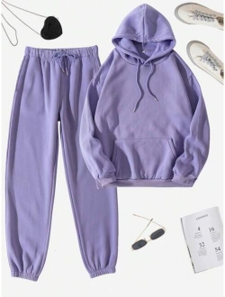 SHEIN Essnce Drawstring Drop Shoulder Thermal Lined Hoodie & Sweatpants