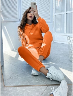 SHEIN Essnce Drawstring Drop Shoulder Thermal Lined Hoodie & Sweatpants