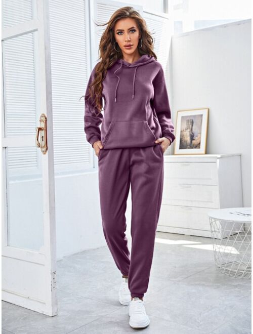 SHEIN Essnce Drawstring Drop Shoulder Thermal Lined Hoodie & Sweatpants