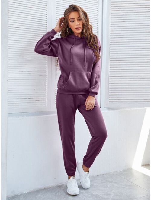 SHEIN Essnce Drawstring Drop Shoulder Thermal Lined Hoodie & Sweatpants