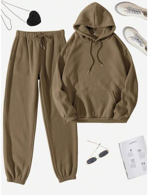 SHEIN Essnce Drawstring Drop Shoulder Thermal Lined Hoodie & Sweatpants