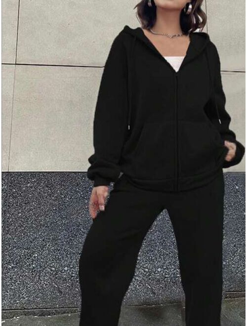 SHEIN Essnce Drawstring Drop Shoulder Thermal Lined Hoodie & Sweatpants