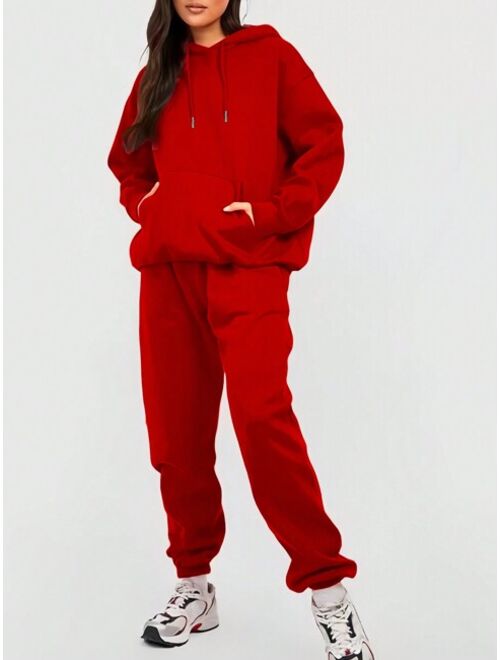 SHEIN Essnce Drawstring Drop Shoulder Thermal Lined Hoodie & Sweatpants