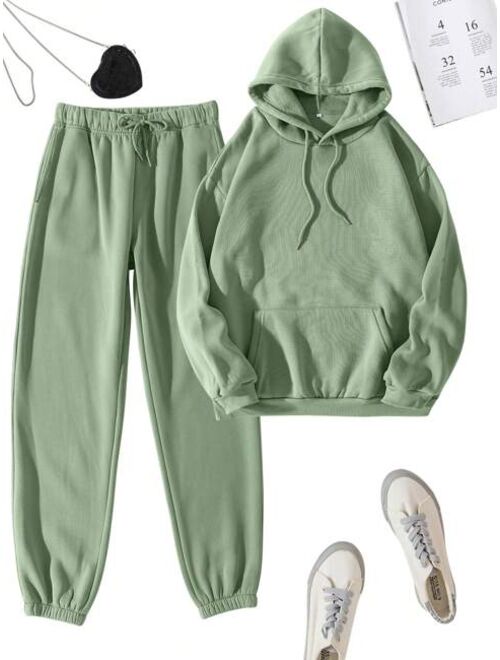 SHEIN Essnce Drawstring Drop Shoulder Thermal Lined Hoodie & Sweatpants