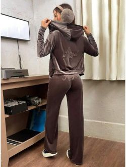 SHEIN EZwear Zip Up Kangaroo Pocket Hoodie & Sweatpants