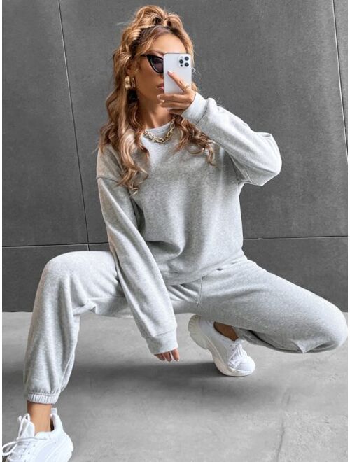 Solid Drop Shoulder Sweatshirt & Sweatpants